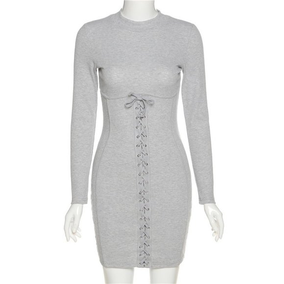 Long Sleeve Turtleneck Hooked Corset Dress - Picture 2 of 10